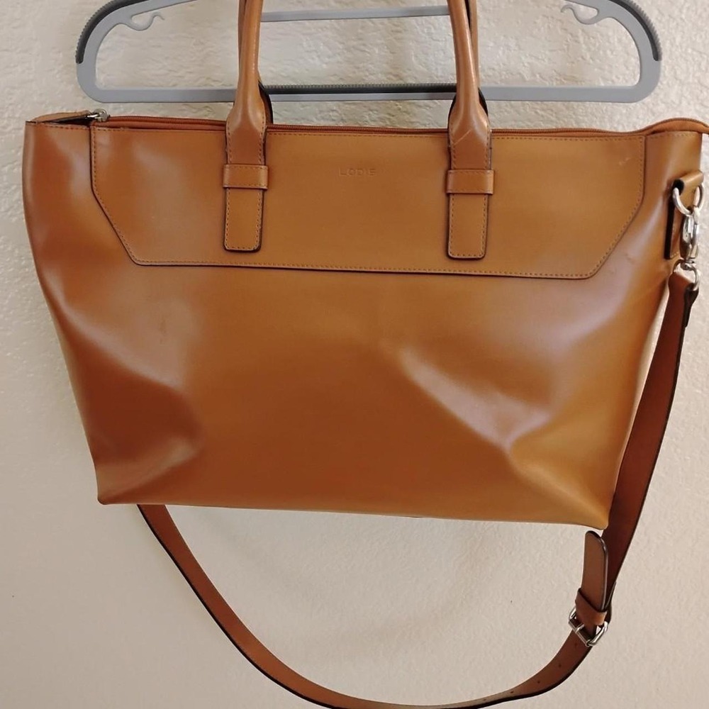 '🤎Lodis Audrey Wilhelmina Tan Leather Work Satchel Tote Bag🤎 Sleek, minimalist - Picture 2 of 7